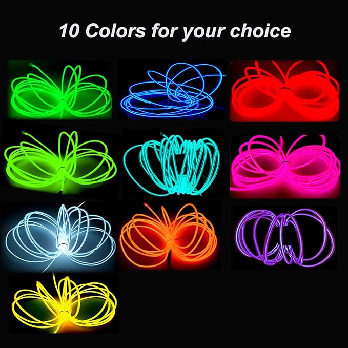 MaxLax EL Wire Pink, 16.4ft/5m Portable Battery Pack Neon Light Strip 360° Cuttable Glowing Rope Lights for Parties, Halloween, DIY Decoration