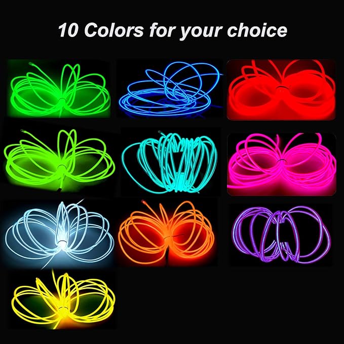 MaxLax EL Wire Red, 32.8ft/10m Portable Battery Pack Neon Light Strip 360° Cuttable Glowing Rope Lights for Parties, Halloween, DIY Decoration