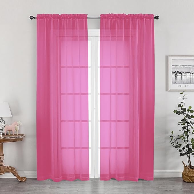 Hot Pink Sheer Curtains 84 Inches Long by OWENIE
