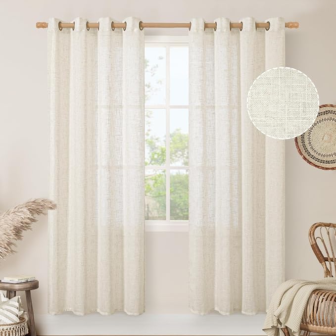 Natural Linen Curtains for Living Room 2 Panels Set, 80 Inch Faux Linen by LAMIT