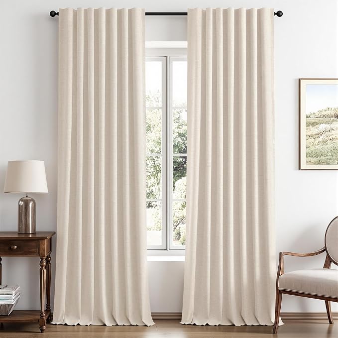 MIULEE 100% Blackout Linen Curtains 42 x 96 Inch Cream Beige 2 Panels | Thermal by MIULEE