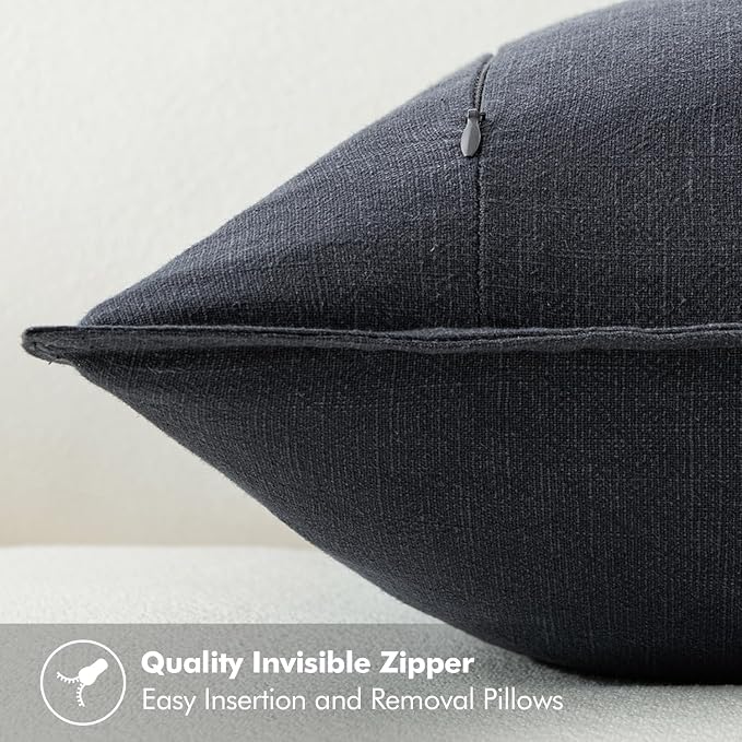 MIULEE Decorative Linen Pillow Covers 20x20 Inch Dark Gray | Boho Farmhouse​ - Image 3
