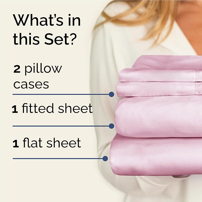 Twin XL 4 Piece Sheet Set - Comfy Breathable & Cooling - Ultra Soft Hotel Luxury Bedding Set w/ 8-16 Inch Deep Pockets - 1 Flat & 1 Fitted Sheet & 2 Pillowcases - Wrinkle Free & Easy Care - Light Pink
