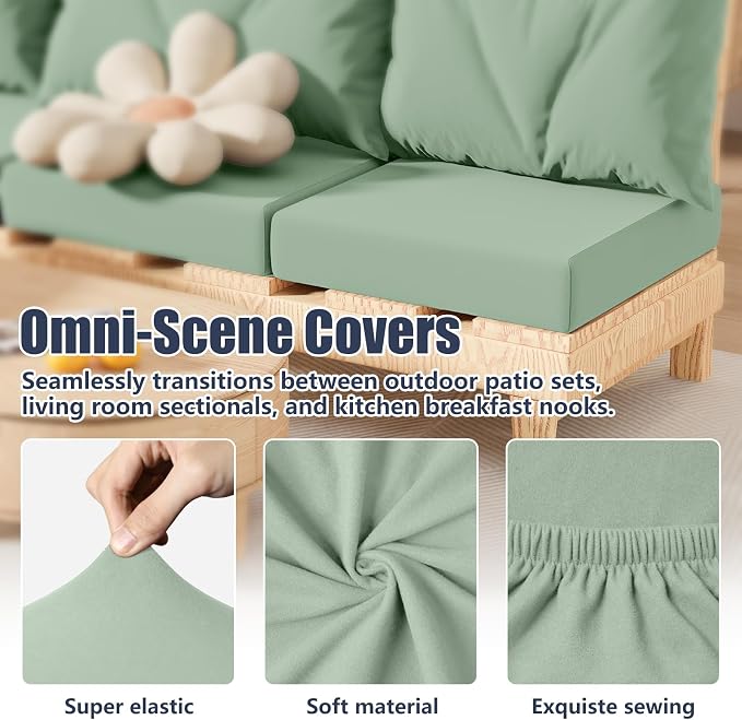 8Pcs Outdoor Cushion Covers, Stretch Patio Furniture Couch Chair Slipcovers | - Image 6