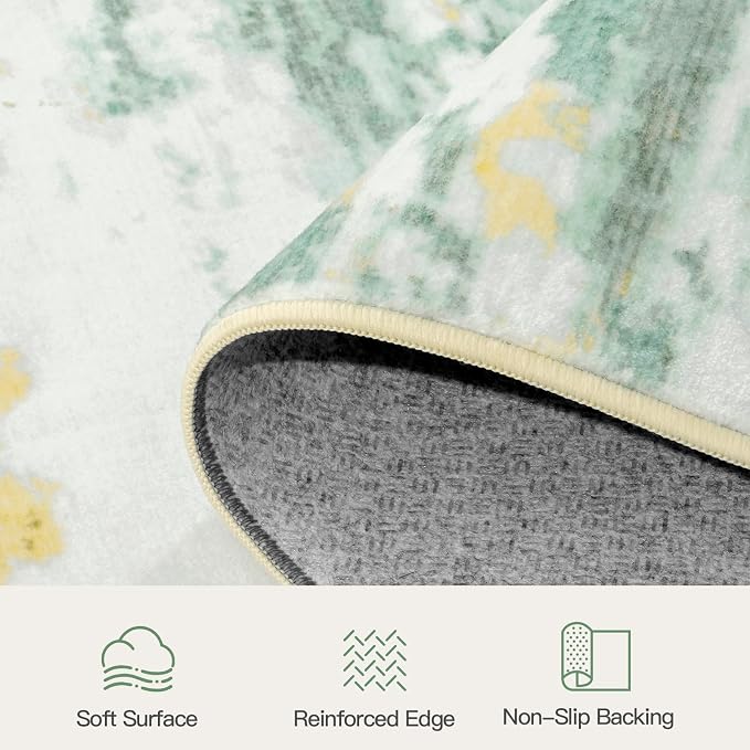 9x12 Area Rug for Living Room, Abstract Washable Large Rugs, Light Green | Soft - Image 7