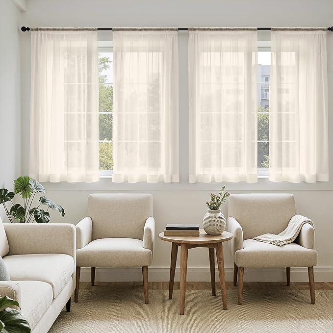 MIULEE Light Beige Sheer Curtains 63 Inches Long 4 Panels 42 x 63 Inches | by MIULEE