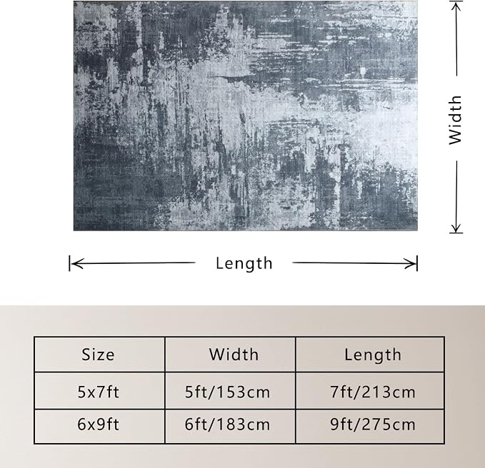 Living Room Rug 8x10 Dark Grey Area Rugs Machine Washable Abstract Boho Large - Image 2