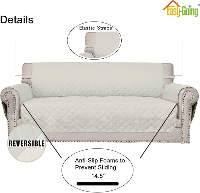 Easy-Going Reversible Couch Cover, 4 Seater Sofa, Ivory/Ivory | XX-Large Sofa - Image 3