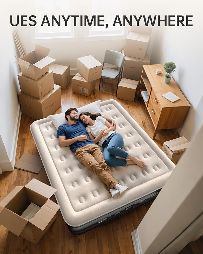 OhGeni King Air Mattress Family Choice Award with Built-in Pump,18'' Comfortable Blow Up Colchones Inflables Mattress for Home,Guests, Portable Air Bed for Adults, Airbed Supports Up to 700 lbs,Black