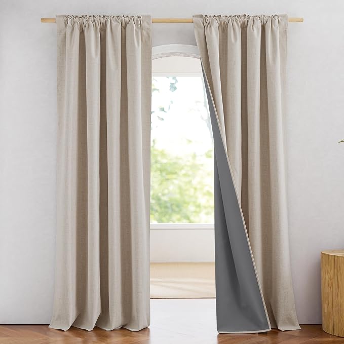NICETOWN Natural Linen Blackout Curtain 52 x 80 inch Panels: Full Bedroom - Image 2