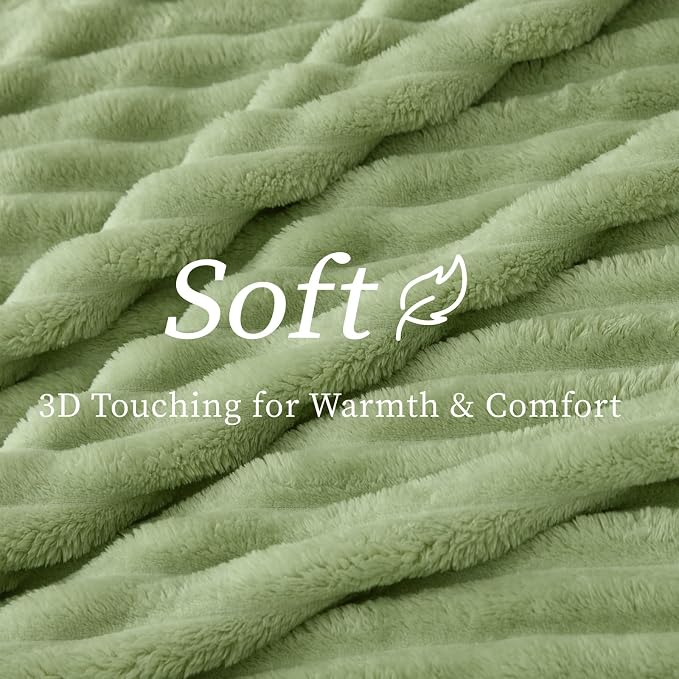 BEDELITE Striped Fleece Throw Blanket, Sage Green, Soft Cozy, Lightweight Warm - Image 4