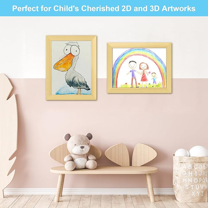 [3Pack] Kids Art Frames, 9x12 Front Opening Kids Artwork Frames Changeable, Gold Artwork Display Storage Frame for Wall, Holds 50 Pcs, for 3D Picture, Crafts, Children Drawing, Hanging Art, Portfolio