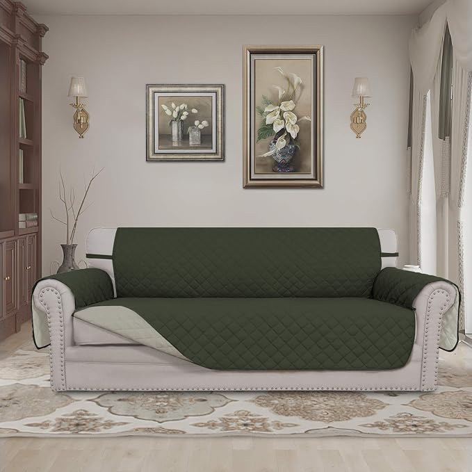 Easy-Going Reversible Couch Cover, 4 Seater Sofa, Army Green/Beige | XX-Large - Image 2