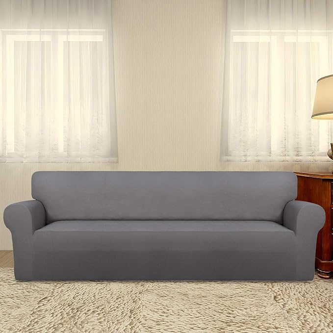 PureFit Stretch Couch Covers for Sofa 4 Seater Slipcovers Light Gray | 1-Piece - Image 2