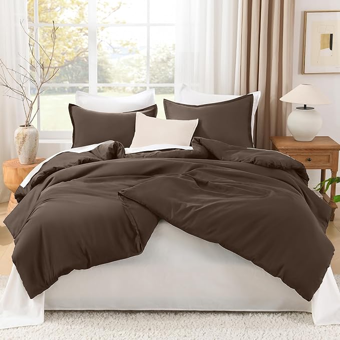 Litanika Comforters Chocolate Oversized King Size, 3 Pieces Lightweight Solid Bedding Set & Collections, All Season Fluffy Bed Set (120x98In Comforter & 2 Pillowcases)