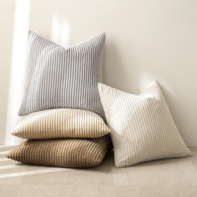 MIULEE Soft Corduroy Decorative Throw Pillow Covers Neutral 18x18 | Set of 4 - Image 7