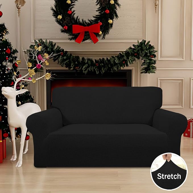Easy-Going Stretch Loveseat Couch Covers Washable Black | 1-Piece Loveseat - Image 2