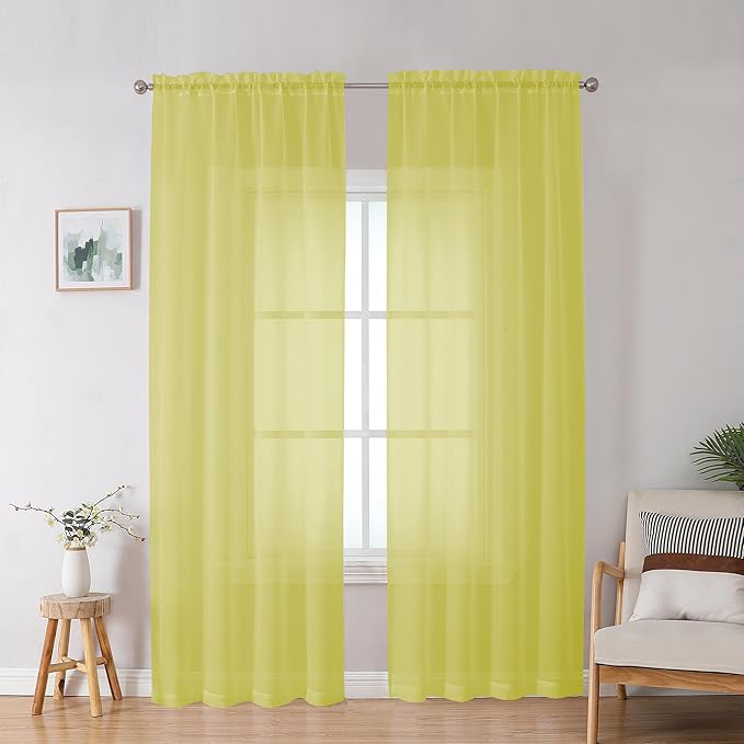 Lemon Sheer Curtains for Bedroom Living Room 90 Inches Long, Elegant Solid by OWENIE
