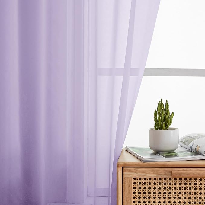 Lavender Sheer Curtains 72 Inches Long Set of 2, Airy Sheer Curtains & Drapes - Image 2