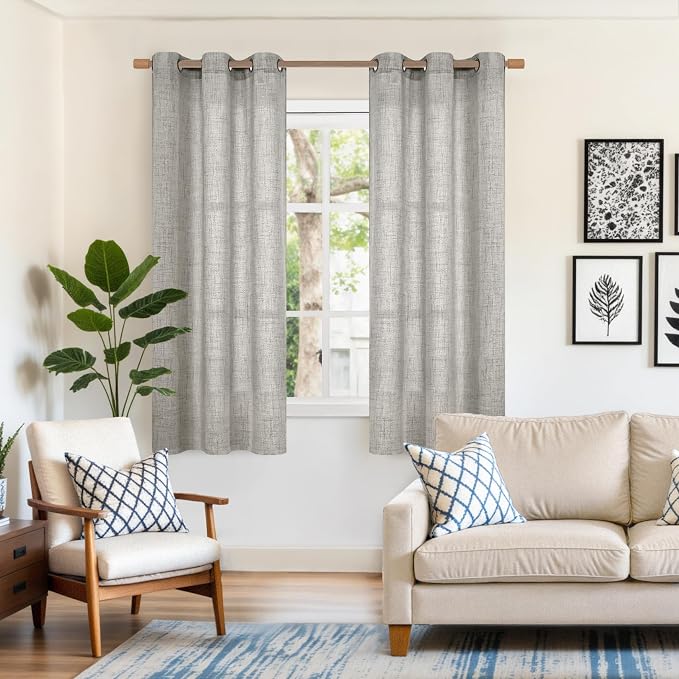 YoungsTex Dark Grey Linen Semi Sheer Curtains 42 X 63 Inch Length | Textured - Image 2