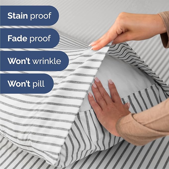 Queen 6 Piece Sheet Set - Comfy Breathable & Cooling - Soft Hotel Luxury Bedding Set with 8-16 Inch Deep Pockets - 1 Flat & 1 Fitted Sheet & 4 Pillowcases - Wrinkle Free & Easy Care - Grey Stripes 2