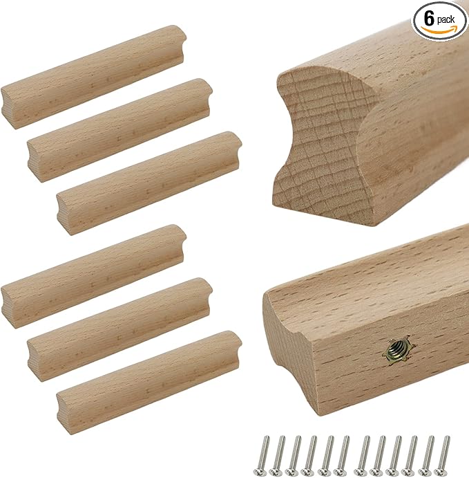 6Pcs Unfinished Beech Wood Solid Furniture Pulls Handles,Unpainted Paintable Wooden Handles Cupboard Closet Drawer Handle Pull,L5.12,HD 3.78"