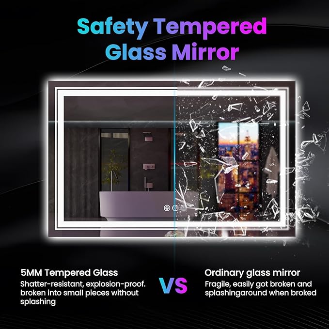 LED Mirror for Bathroom, 72"X36" with 8 RGB Backlit +3 Front Lit (Adjustable Individually), Anti-Fog, Large Lighted Bathroom Vanity Mirror for Wall,Shatterproof,Memory Function,Tempered Glass