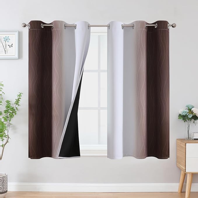 Brown and Greyish White Blackout Curtains 42Wx54L 2 Panels | Ombre Curtains by ESTELARTEXTILER
