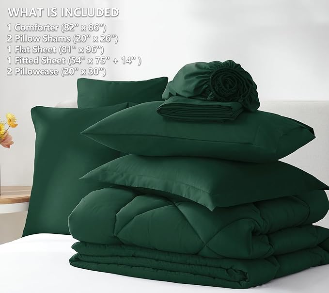 CozyLux Full Size Comforter Sets Emerald Green - 7 Pieces Bed in a Bag Full, Luxury Soft Bed Set for All Seasons, Bedding Set with Down Alternative Comforter, Sheets, Pillowcases & Shams