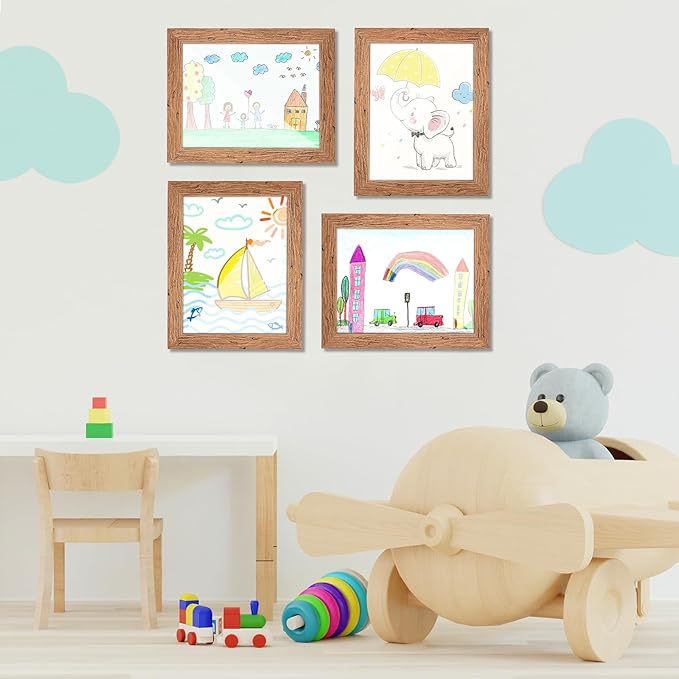 [3-Pack] Kids Art Frames, 8.5x11 Front Opening Kids Artwork Frames Changeable, Dark Woodgrain Artwork Display Storage Frame for Wall, Holds 50 Pcs, for 3D Picture, Crafts, Children Drawing, Hanging