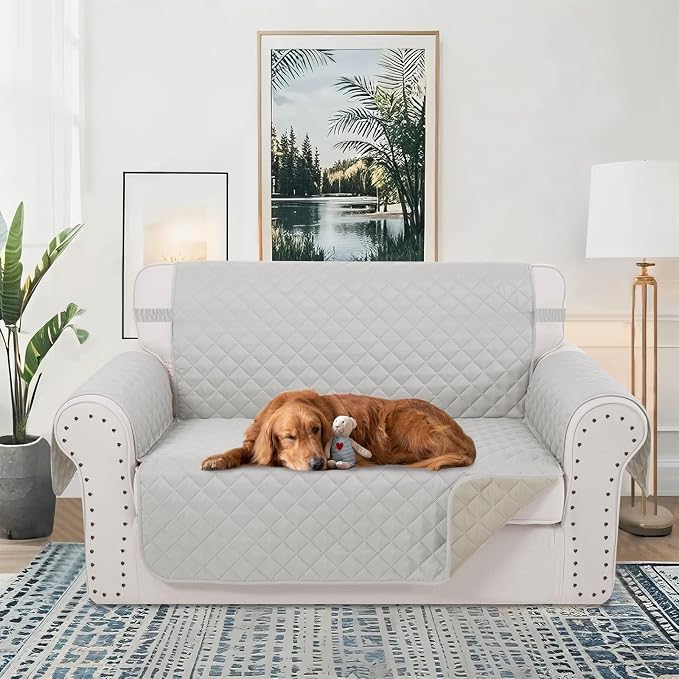 Reversible Loveseat Couch Sofa Covers, Light Grey | Loveseat Covers - Image 2