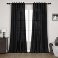 Black Linen Blend Semi Sheer Curtains 86 Inches Long 2 Panel Set Pocket Back by Nanspring