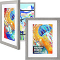 KINLINK 8.5x11 Kids Art Frames Set of 2, Solid Wood Kids Artwork Frames Changeable with Acrylic Front Opening Holds 150 Pictures, Art Frame for Kids Artwork with Mat or without Mat, Grey