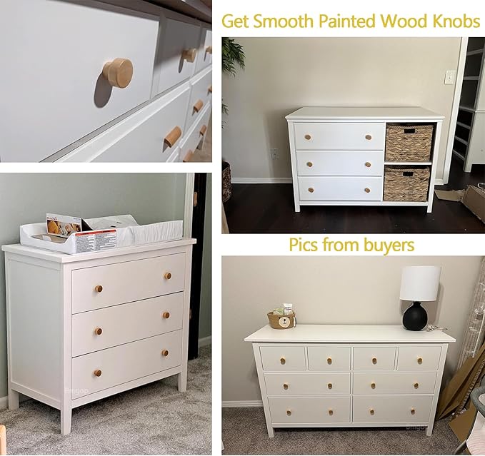 16PCS Wood Knobs Flat Top Round Cabinet Knobs Natural Wooden Dresser Drawer Pulls (Diameter: 35mm/1.38 inch, Height: 25mm/0.99 inch)