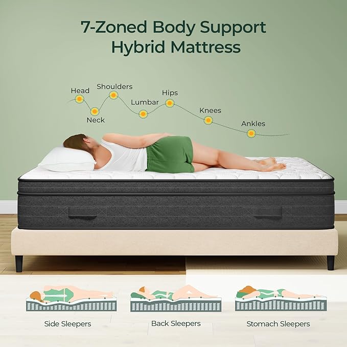 koorlian 12 Inch Full Size Mattress in a Box for Back Pain, Medium Firm Feel Fiberglass Free Hybrid Mattress with Individual Pocket Springs and Pressure-Relieving Memory Foam, 120-Night Trial
