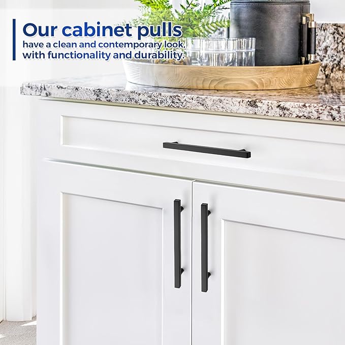 JOY DECOR 30 Pack 6-1/4 Inch Matte Black Square Cabinet Handles Stainless Steel Cabinet Hardware Pulls for Kitchen and Drawers with 8-13/16 Inch Overall Length
