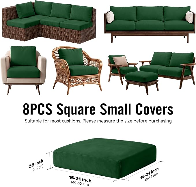 8Pcs Outdoor Cushion Covers, Stretch Patio Furniture Couch Chair Slipcovers | - Image 2