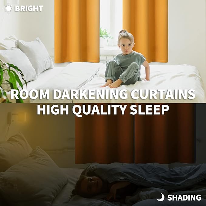 BGment Room Darkening Curtains 95 Inches Long - Grommet Thermal Insulated Drapes Window Treatment Curtains for Bedroom, 2 Panels, 52 x 95 Inch, Mustard Yellow