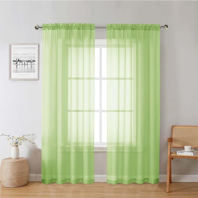 Lime Sheer Curtains 78 Inches Long 2 Panels, Rod Pockets Light Filtering Living by Lecloud
