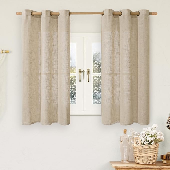 Short Linen Curtains 45 Inch Long 2 Panels by LAMIT