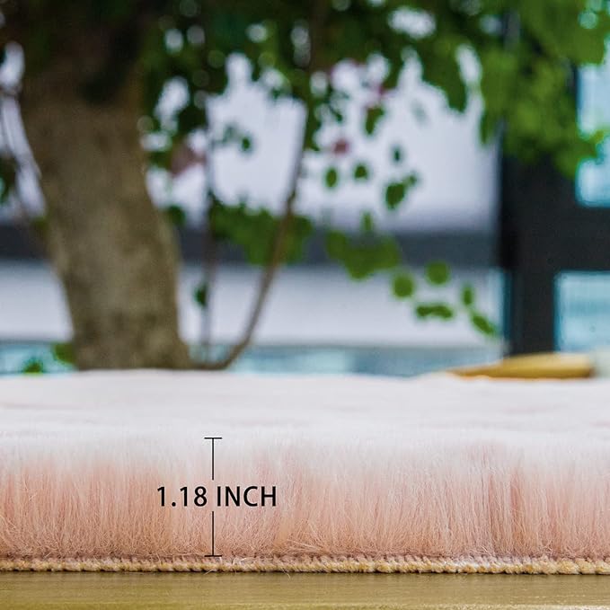 ORINOVA Pink Fluffy Shag Carpet Faux Bunny Washable Plush Fur Area Rugs - Image 7