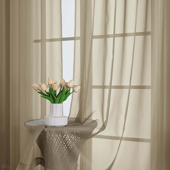 Taupe Sheer Curtains 72 Inches Long 2 Panels Set, Transparent Voile Sheer - Image 6