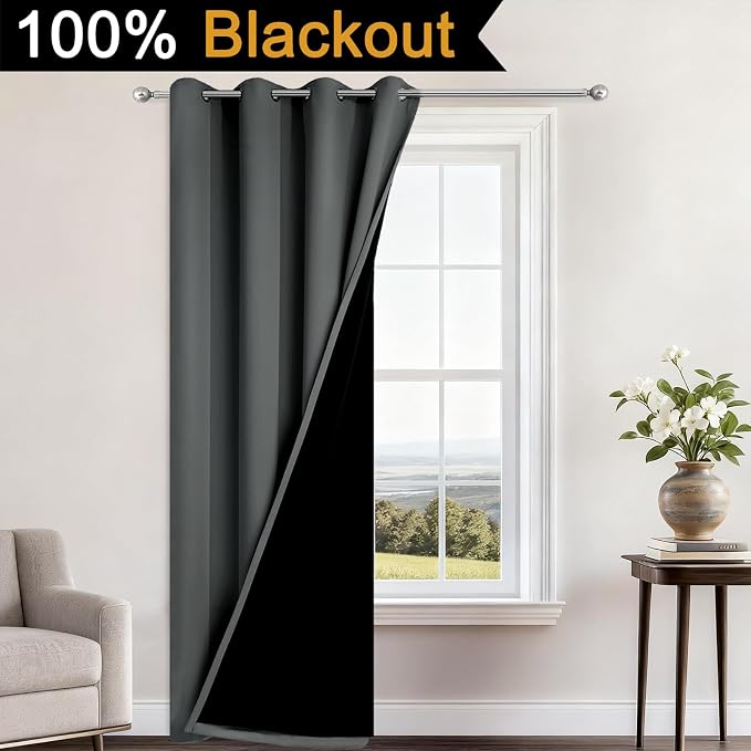 Yakamok Dark Grey Blackout Curtains 84" Long - Image 2