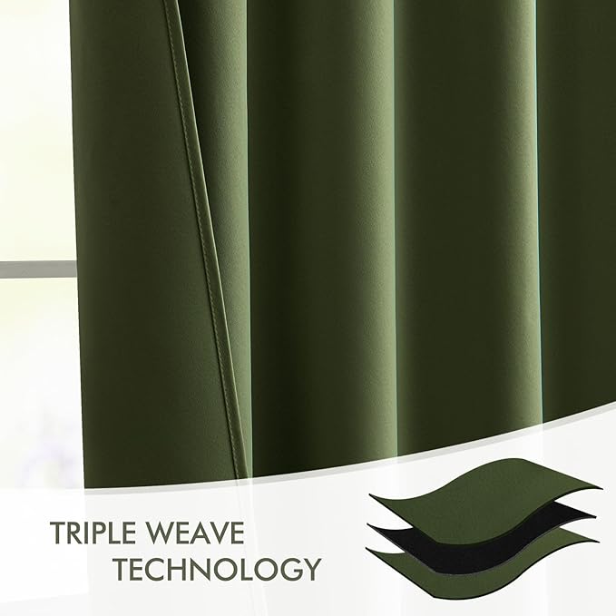 MIULEE Olive Green Back Tab Blackout Curtains 52x102 Inch Long 2 Panels Set | - Image 7