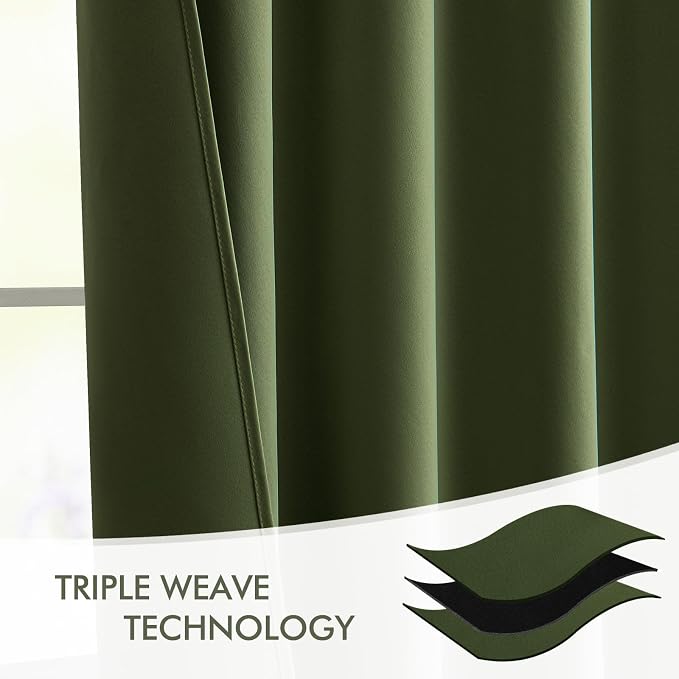 MIULEE Olive Green Back Tab Blackout Curtains 52x90 Inch Long 2 Panels Set | - Image 7