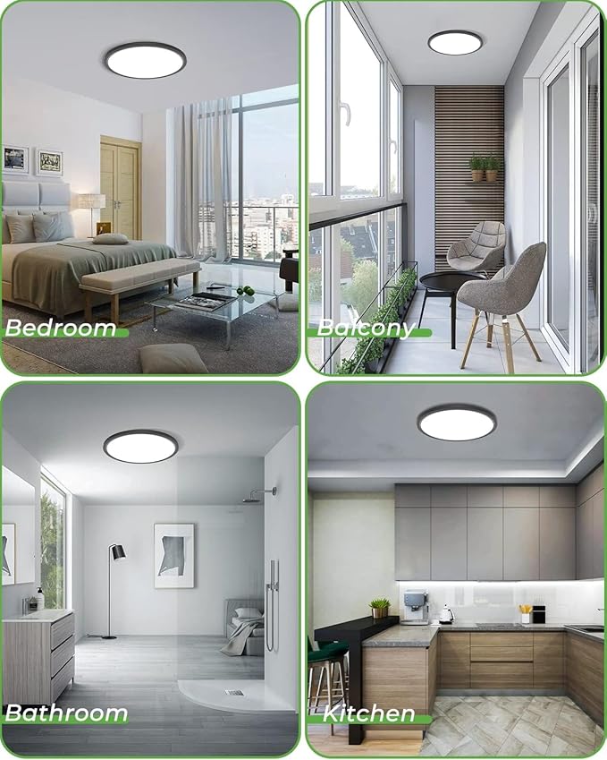 Zemty 2Pack 16.5 Inch LED Flush Mount Light, 36W 4200lm Super Slim Ceiling Light Fixtures, 3000K/4500K/6500K Selectable Ceiling Lamp for Bedroom, Kitchen, Living Room (Black)