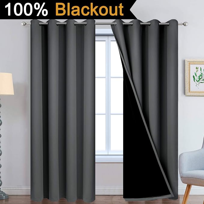 Yakamok Dark Grey 100% Blackout Curtains 90 Inches Long 52" Wide 2 Panels | - Image 2
