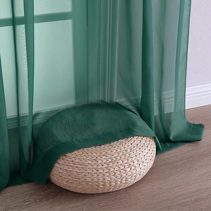 Sheer Hunter Green Curtains 108 Inches Long 2 Panels Set, 59 Inch Extra Wide - Image 6