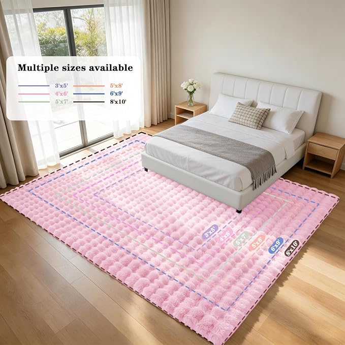 Pink Rabbit Plush Rug 5'x8', Fluffy Shaggy Area Rug - Image 8