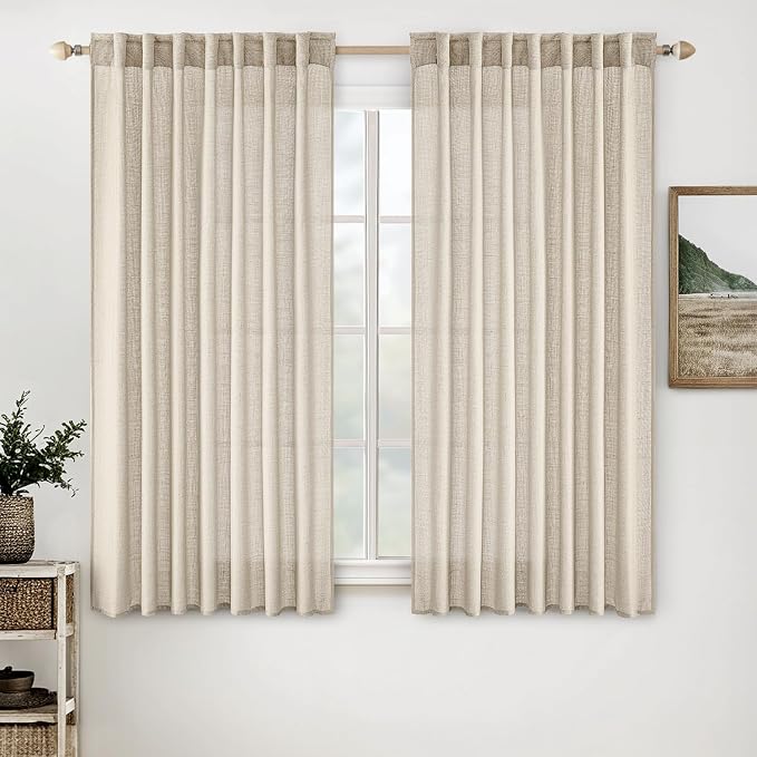 MIULEE Beige Linen Curtains 52x54 Inch Length by MIULEE